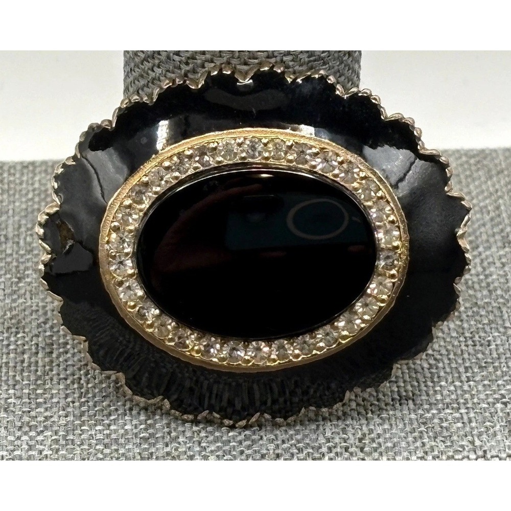 Panetta Victorian Revival Black Faux Onyx Oval Cabochon Crystal Brooch Pin